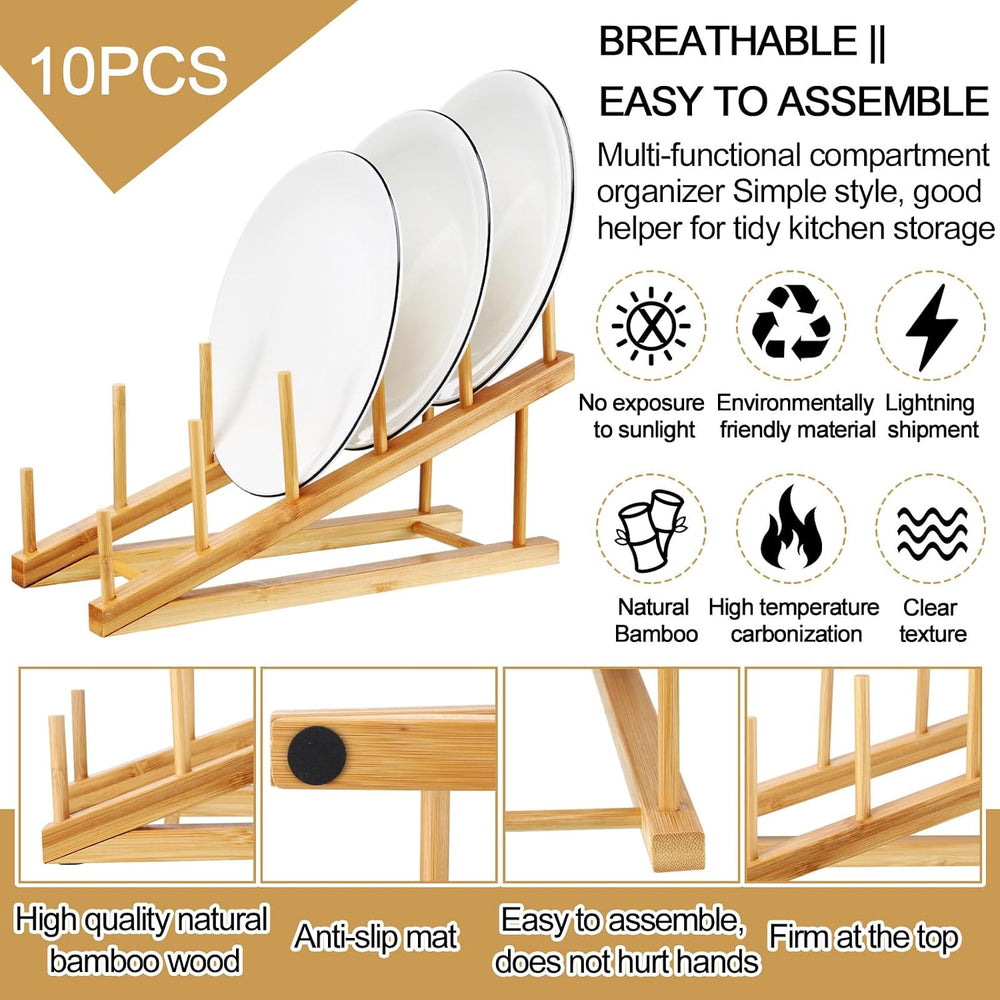 Suclain 10 Pcs Wooden Bamboo Dish Drying Rack Kitchen Cabinet Organizer for C...