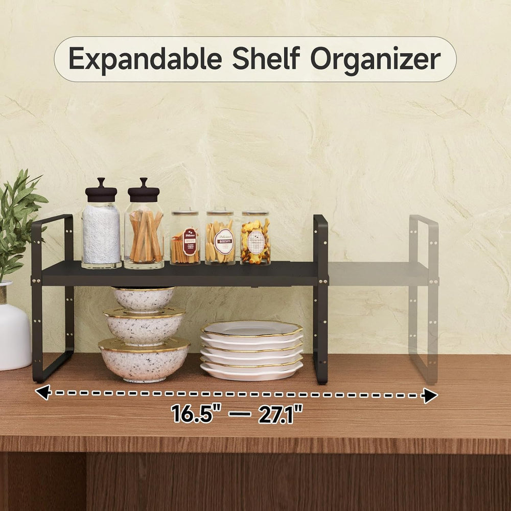 2Pack 16.5-27''L Expandable Cabinet Countertop Shelf Organizer, Black