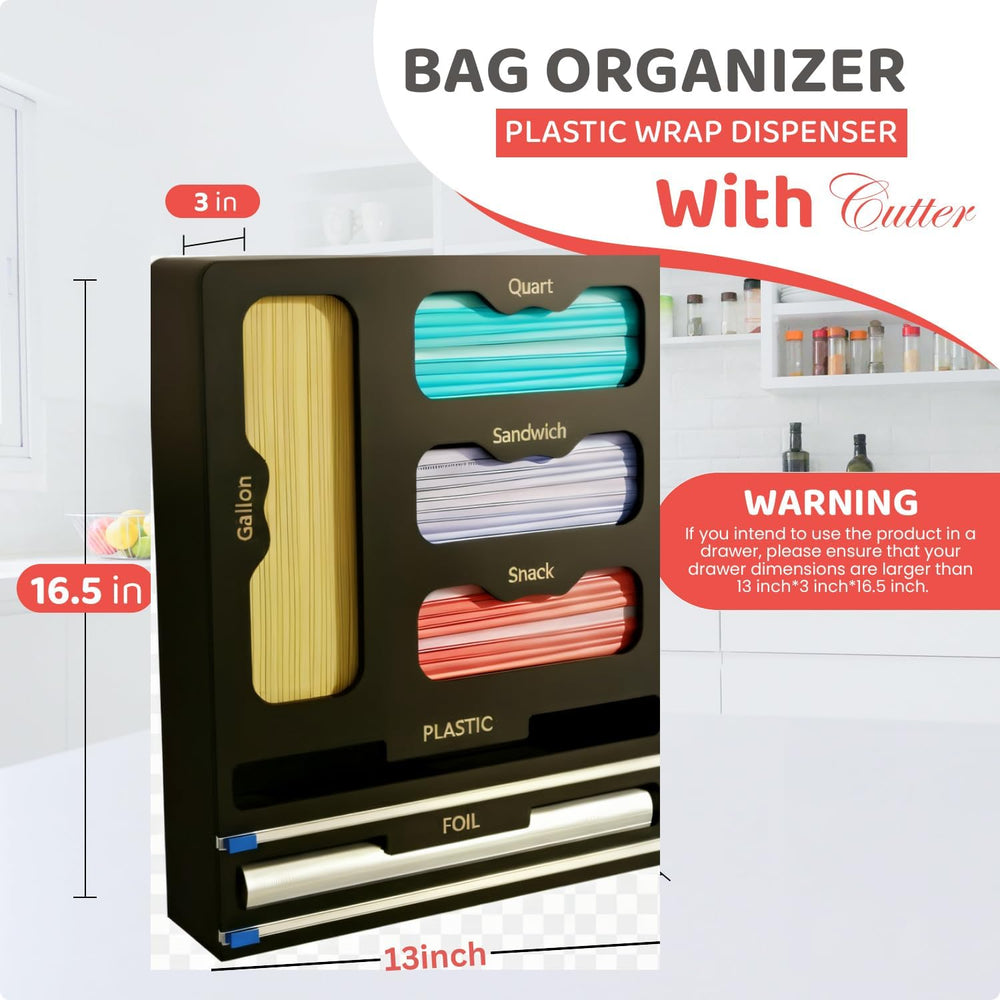 Storage Bag organizer, 6 in 1 Foil and Plastic Wrap Dispenser with Cutter, Ba...