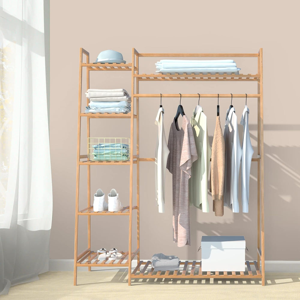 RELIANCER Bamboo Clothing Garment Rack,Free Standing Clothes Coat Hanger,Clos...