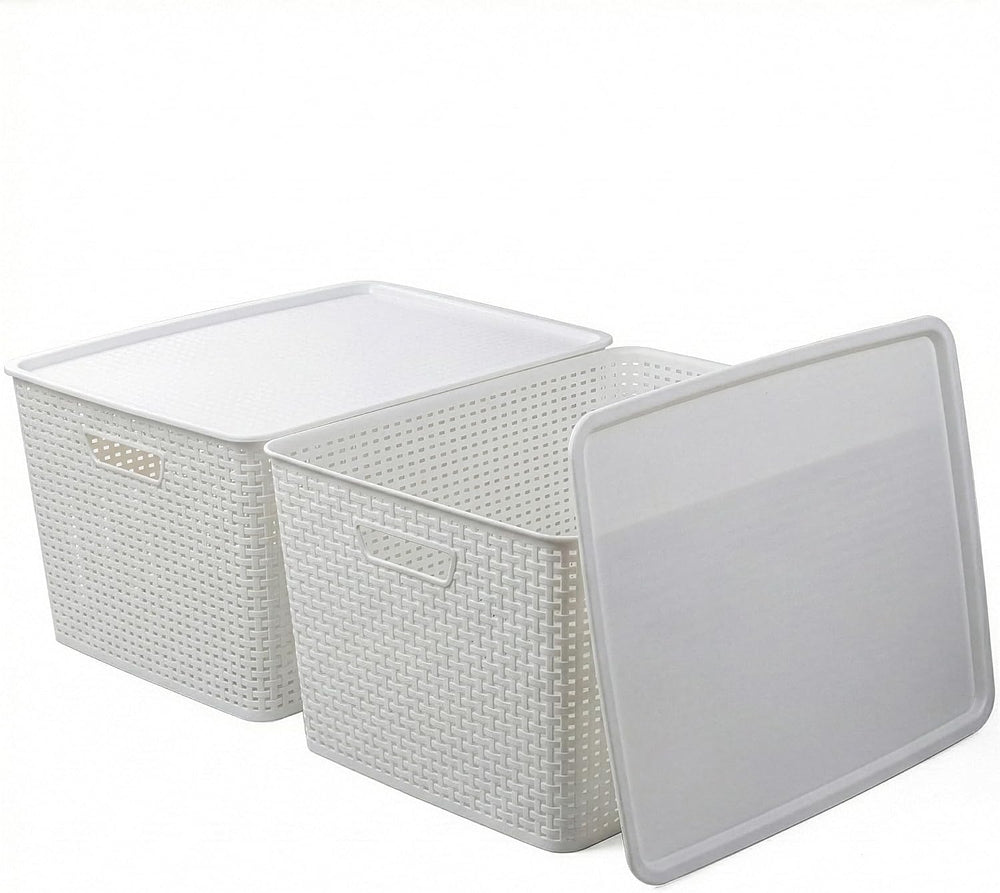 BINO | Plastic Storage Baskets with Lids, 45 Liter - 3 Pack, White | THE WOVE...