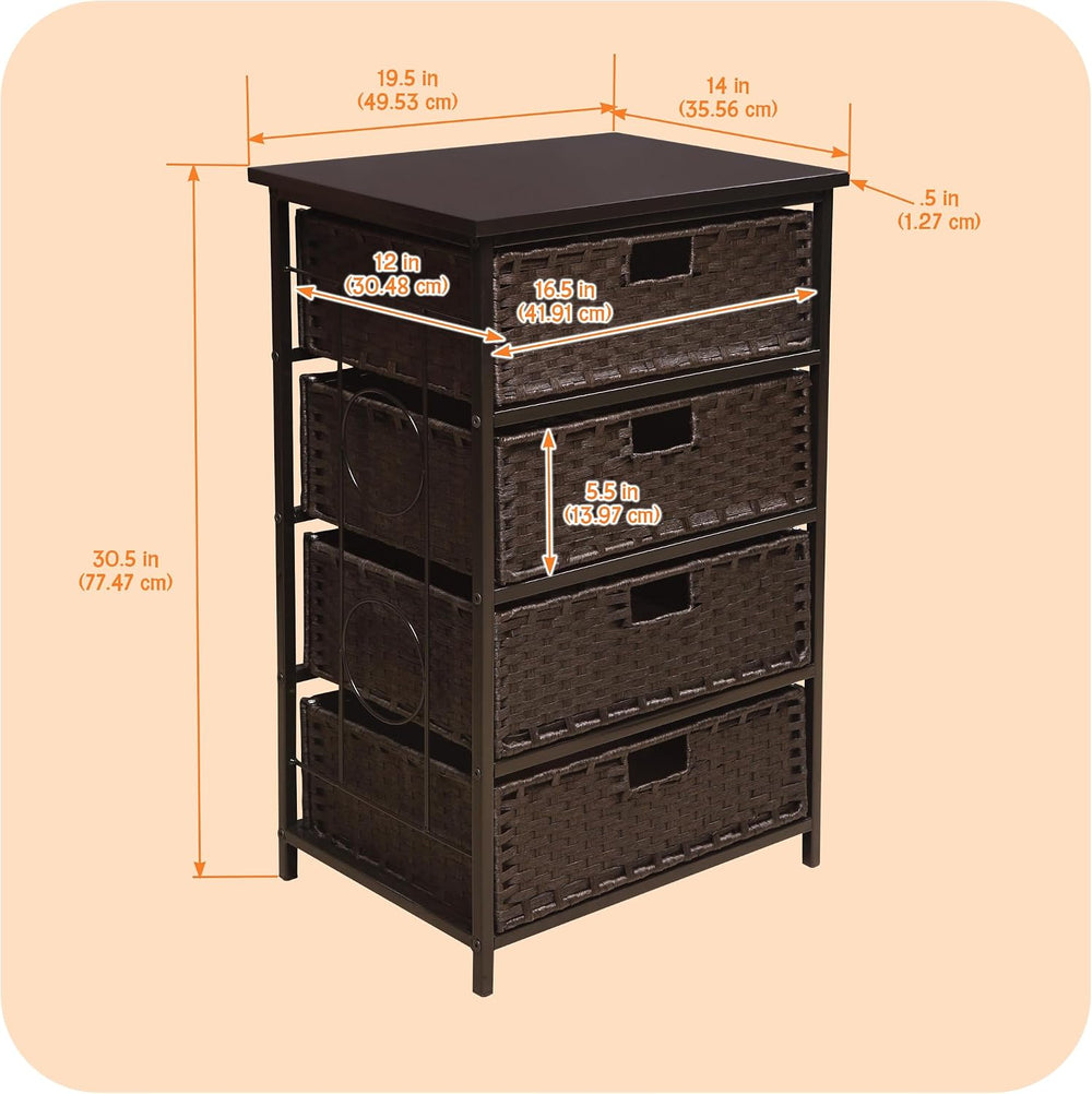 Badger Basket August Collection Tall 4-Basket Storage Unit, Espresso, Functio...