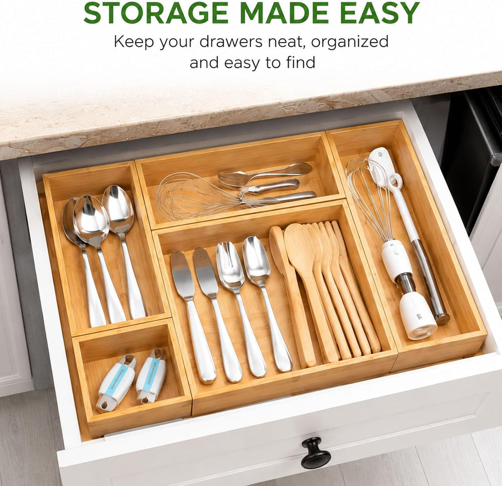 LEIMO KPARTS 8 Pcs Bamboo drawer Organizer Storage Box, Bin Set - Multi-Use b...