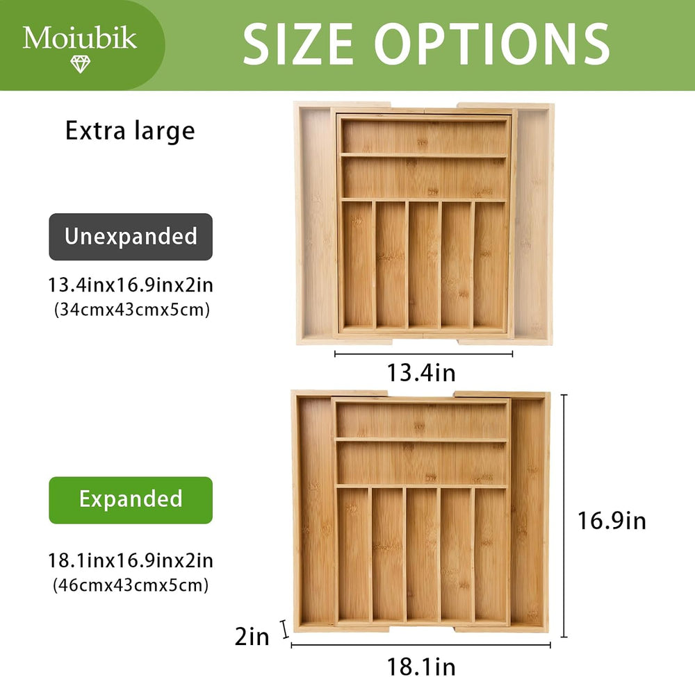 Bamboo Expandable Silverware Drawer Organizer, Adjustable Utensil Tray Cutler...
