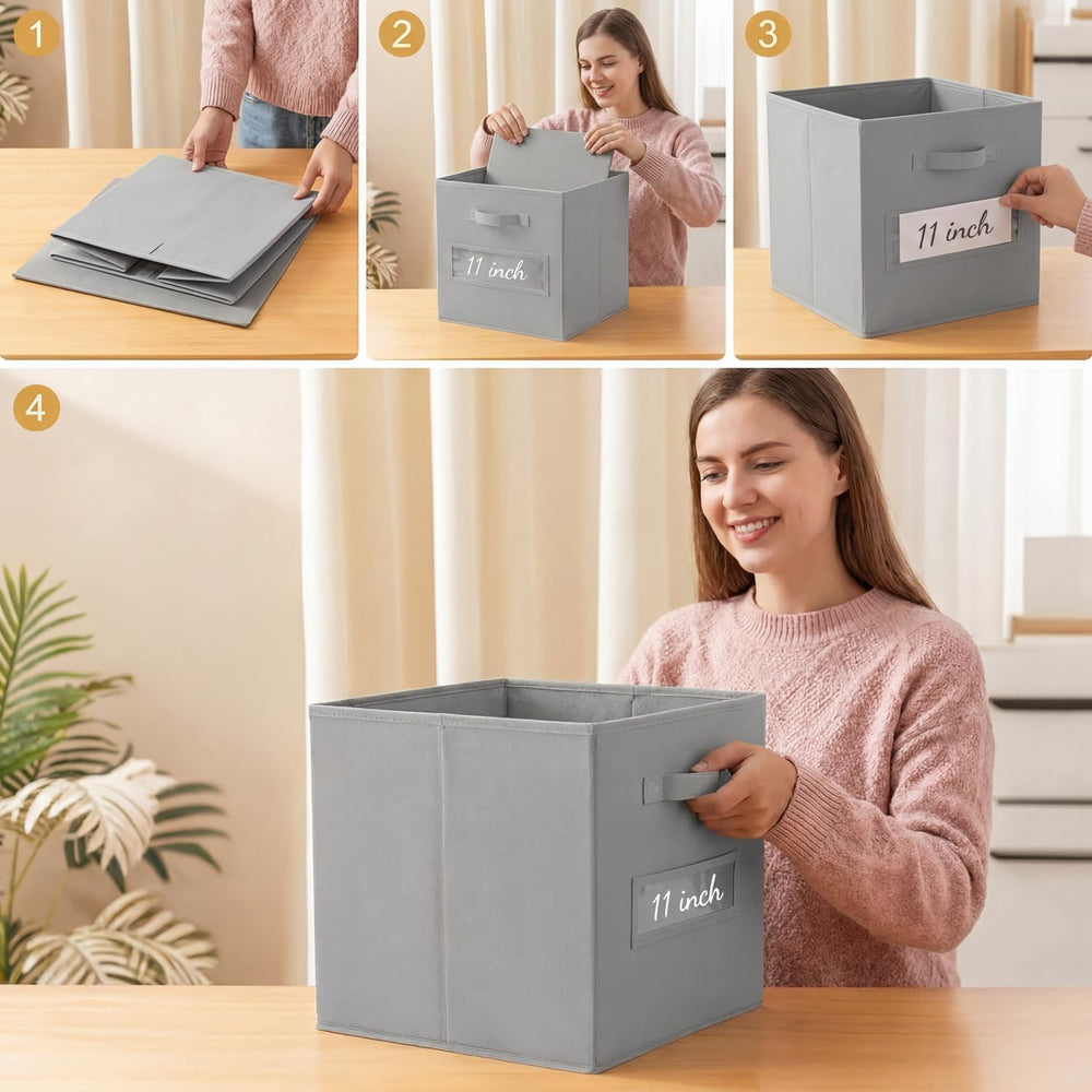 Storage Bins,11" Cube Storage Bin with Labels,10pcs,Light Grey