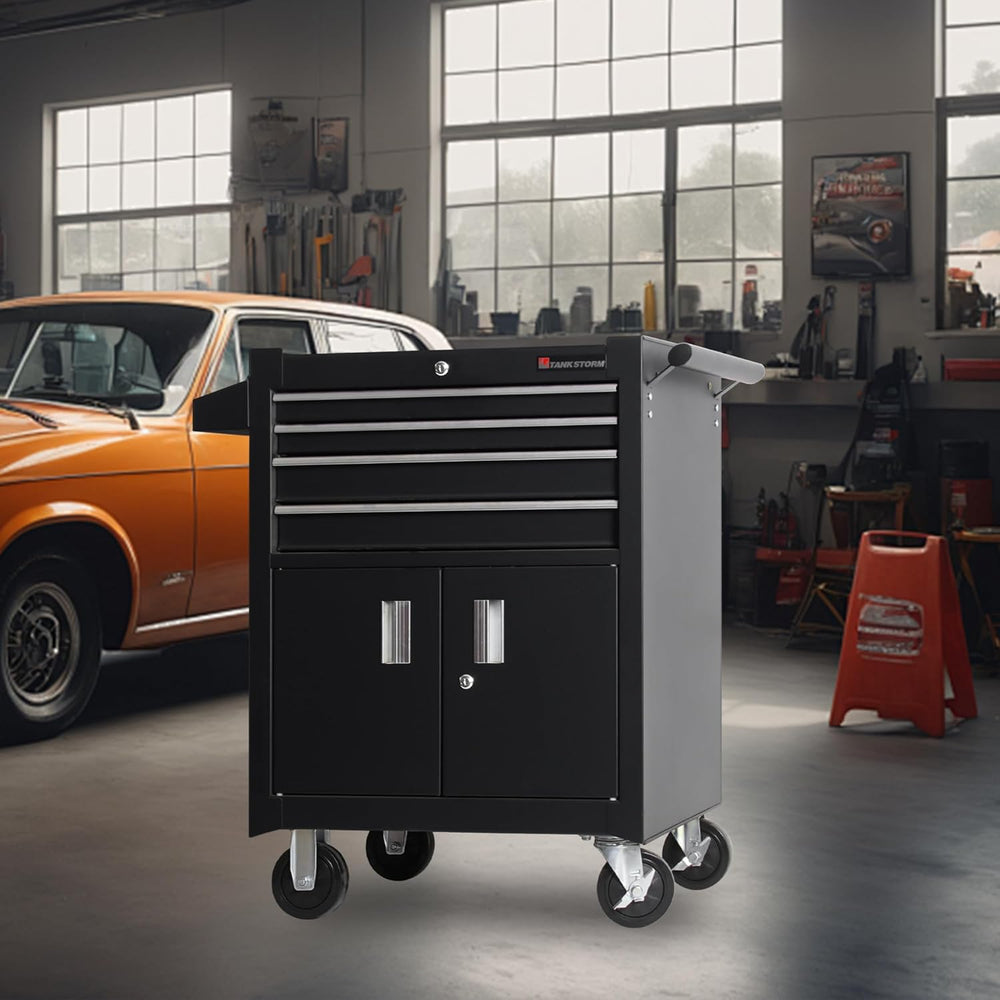 4-Drawer Rolling Tool Chest with Cabinet, Heavy Duty Metal Tool Box on Wheels...