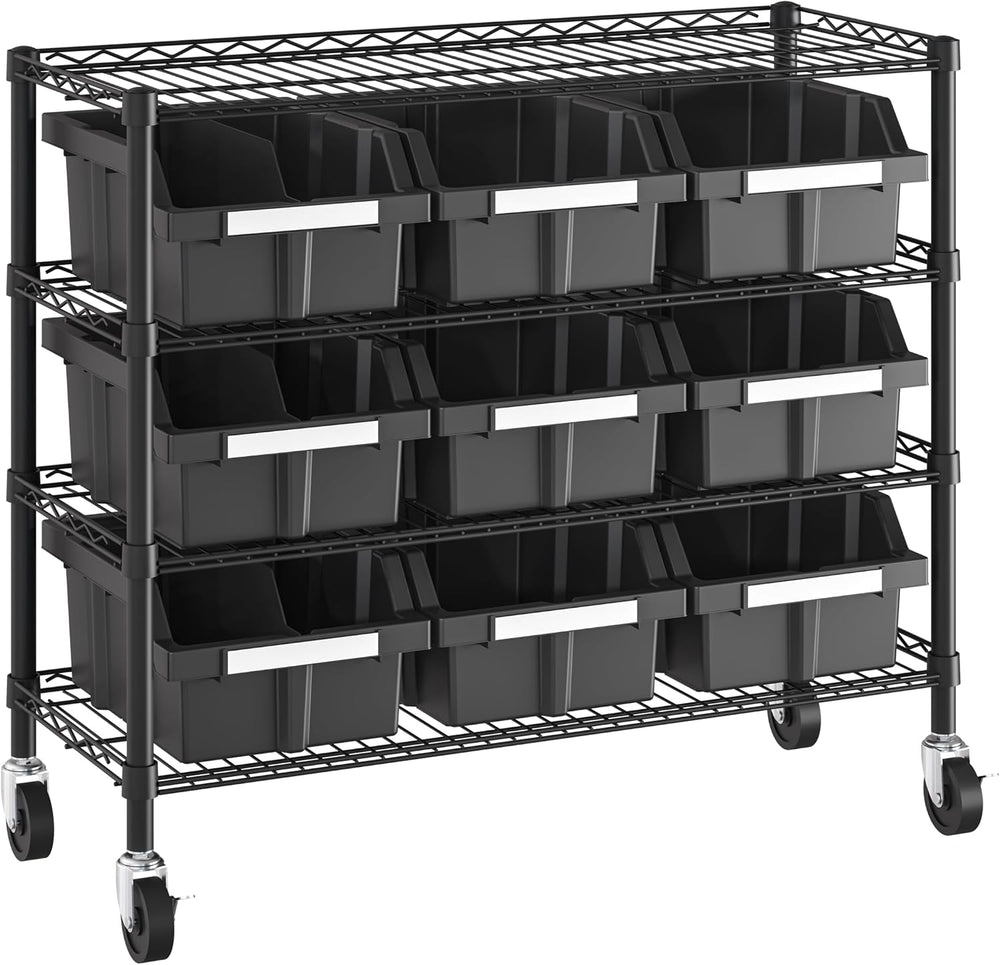 4-Tier NSF 9-Bin Steel Wire Shelving Rack, 36"W x 14"D x 31"H,...