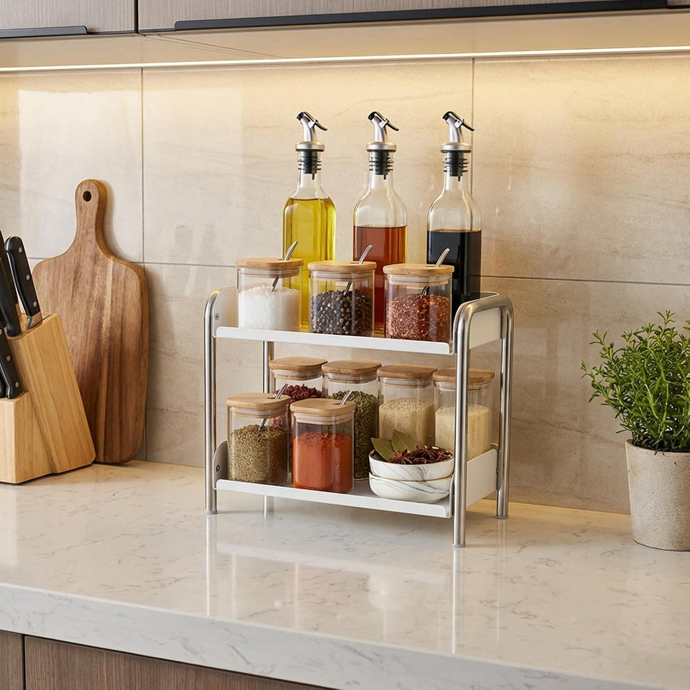MOZIMABOX Cabinet Organizer Shelf, 2 Tier Kitchen Spice Rack Countertop Shelf...
