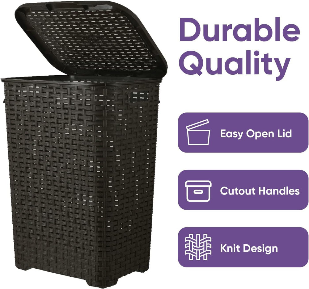 Plastic Laundry Hamper with Lid 3 Pack Laundry Hamper Basket, Brown Tall Clot...