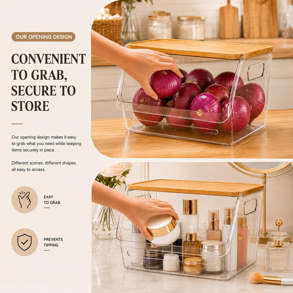3 Pack Potato and Onion Storage Bin with Bamboo Lid – Pantry Organizers and S...
