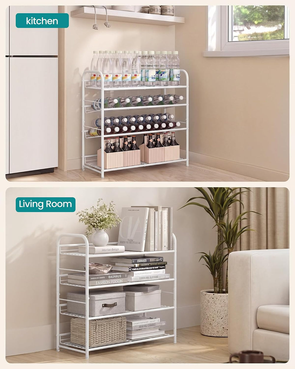 SONGMICS 4-Tier Stackable Metal Shoe Rack, Holds Up to 16 Pairs of Shoes