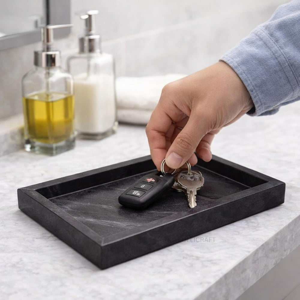 Natural Marble Tray, Black, 12" x 8", Rectangular