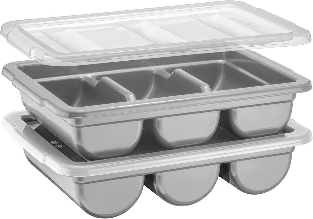 2 Pack - Cutlery Bin with Lid, Commercial 3-Compartment Flatware Tray with Co...