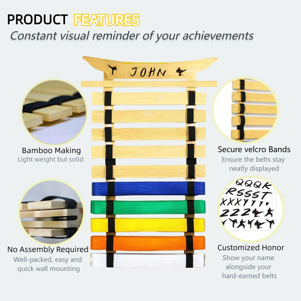10 Belt Display Rack, Martial Arts Belt Holder for Taekwondo Karate