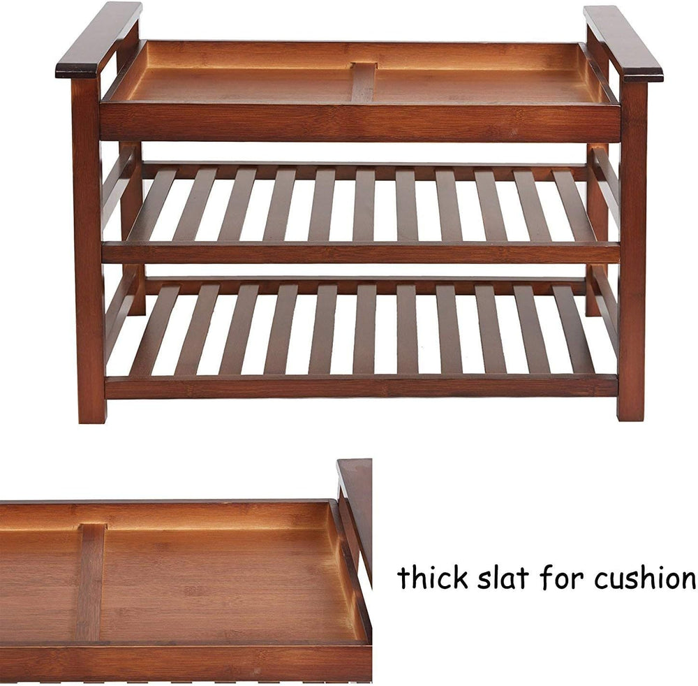 3-Tier Bamboo Shoe Bench, Brown, 30"(L) x 18.9"(H) x 14.5"(W)