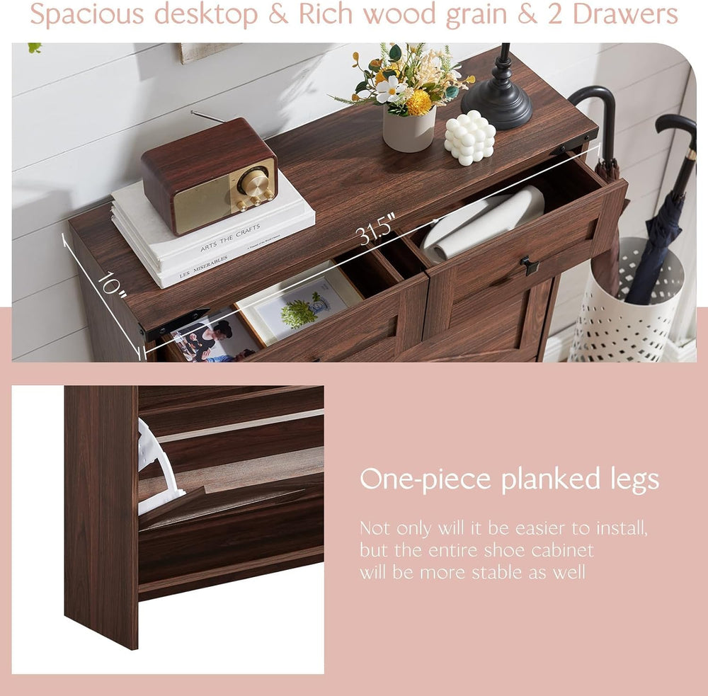 Barnyatoh Farmhouse Shoe Cabinet with 2 Flip Drawers & 2 Storage Drawers