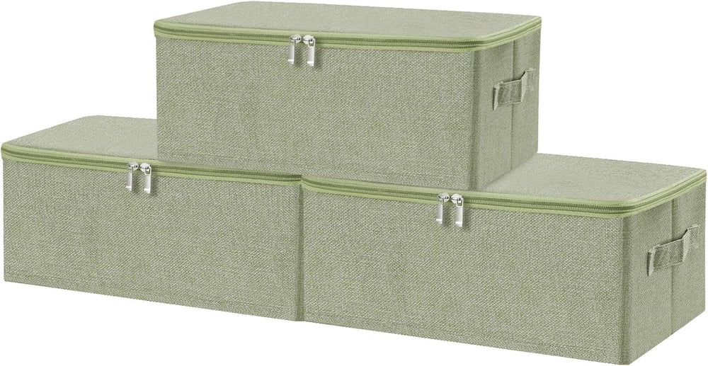 ANMINY Fabric Storage Bins with Zipper Lids, 15"x10"x6", Green...
