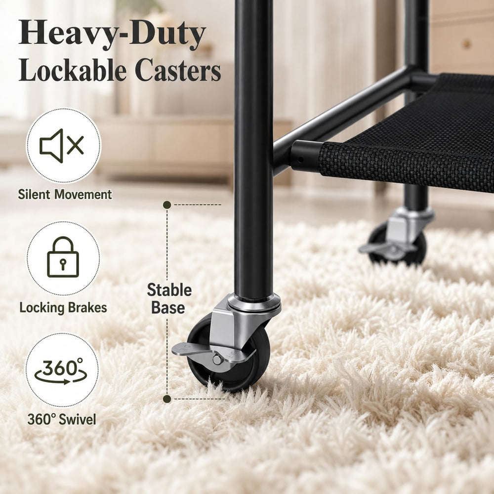 Clothes Rack with 2 Tier Shelves, Rolling Garment Rack
