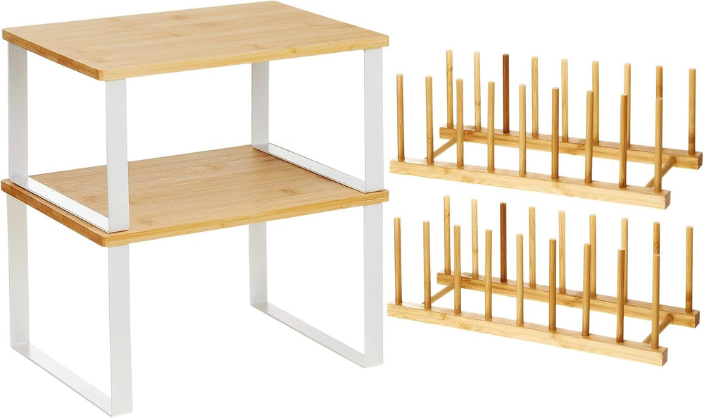 4 Pcs Kitchen Organizer Accessories Set for Cabinet, Wood, 11.8 x 7.9''