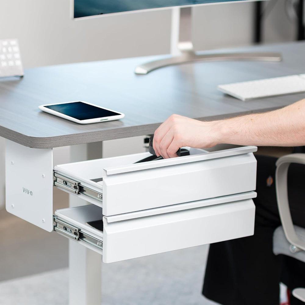 VIVO 16 inch Slide Out Dual Tier Desk Drawer, Under Desk 2 Layer Storage, Whi...