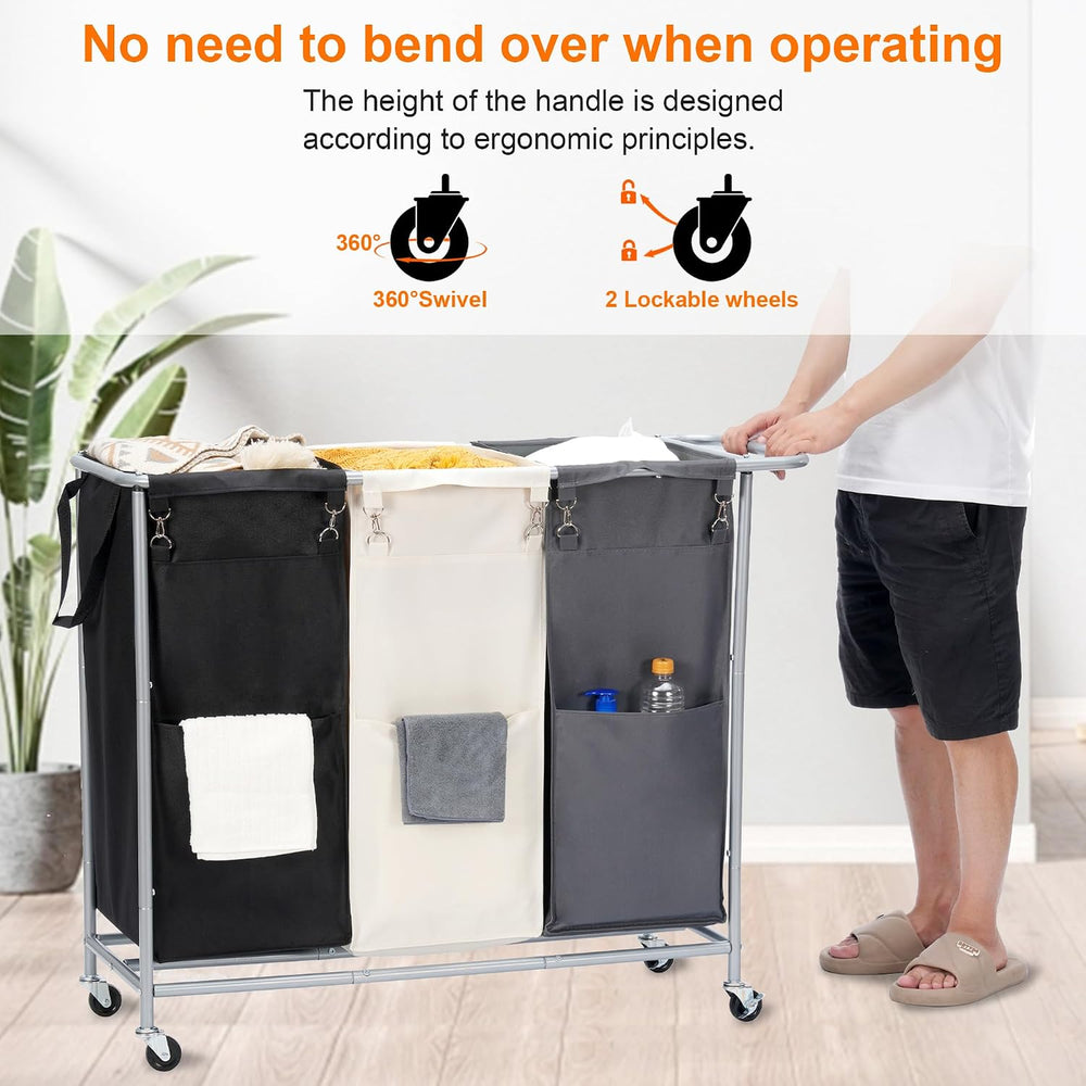 Heybly Laundry Basket, 3 x 18.5 Gal Laundry Separator Hamper with Heavy Duty ...