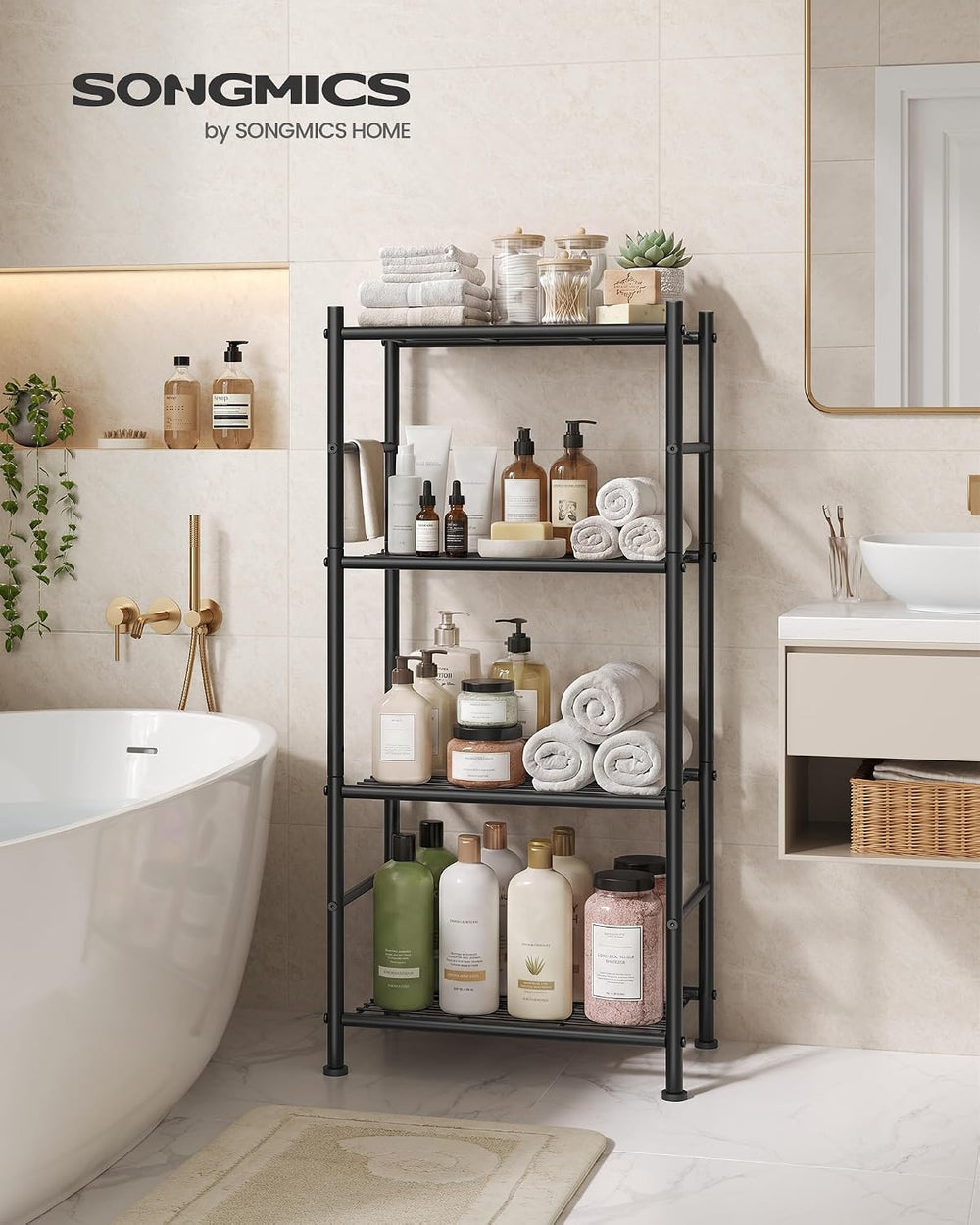 SONGMICS 4-Tier Shelving Unit, Steel Storage Rack, Easy Assembly