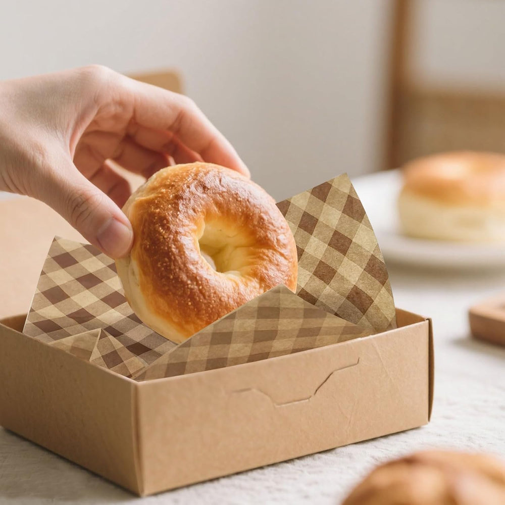 BOXOB 1000pcs Brown Checkered Wax Paper Sheets, 12x12in