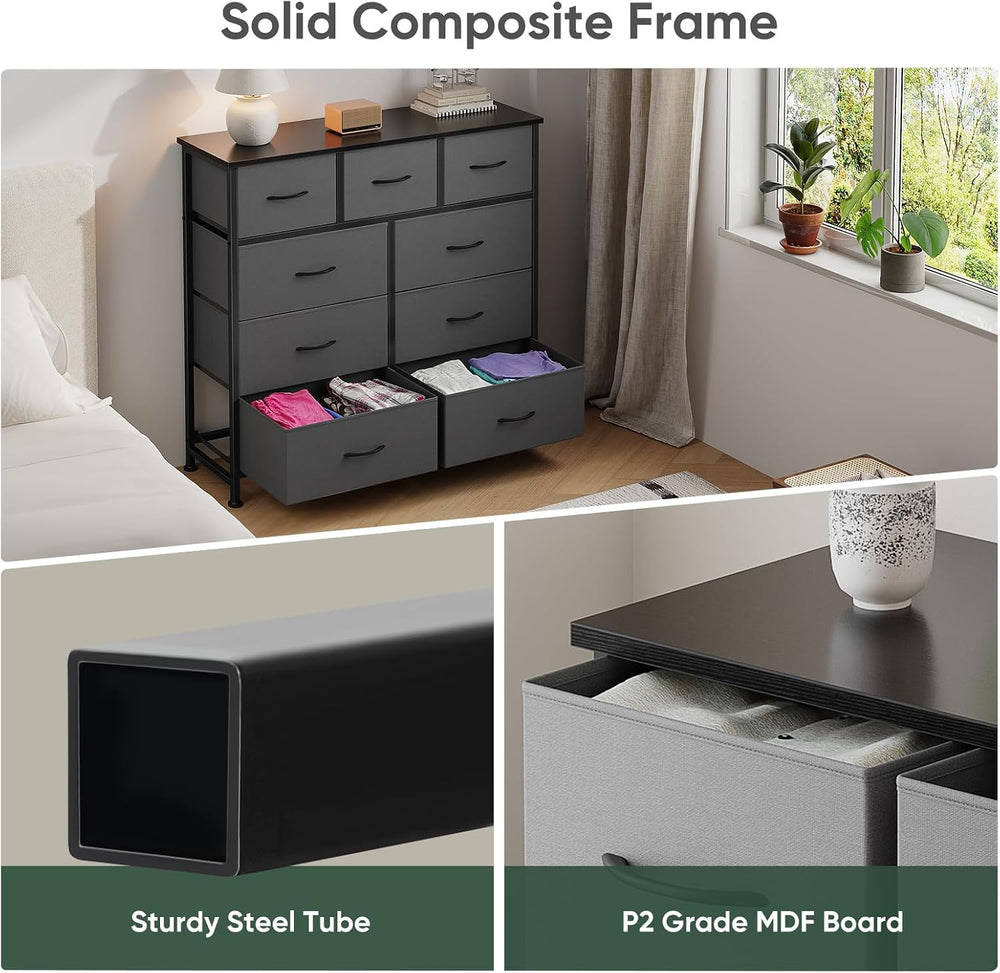 Fabric Dresser for Bedroom with 9 Drawers, Storage Tower