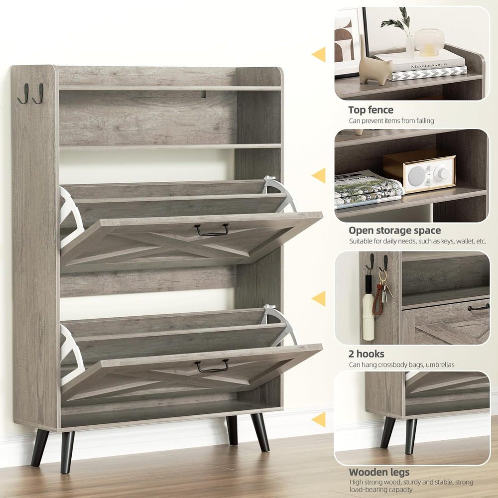 EOYUTLLY Shoe Cabinet with Bench, Shoe Organizer Cabinet with 2 Flip Drawers ...