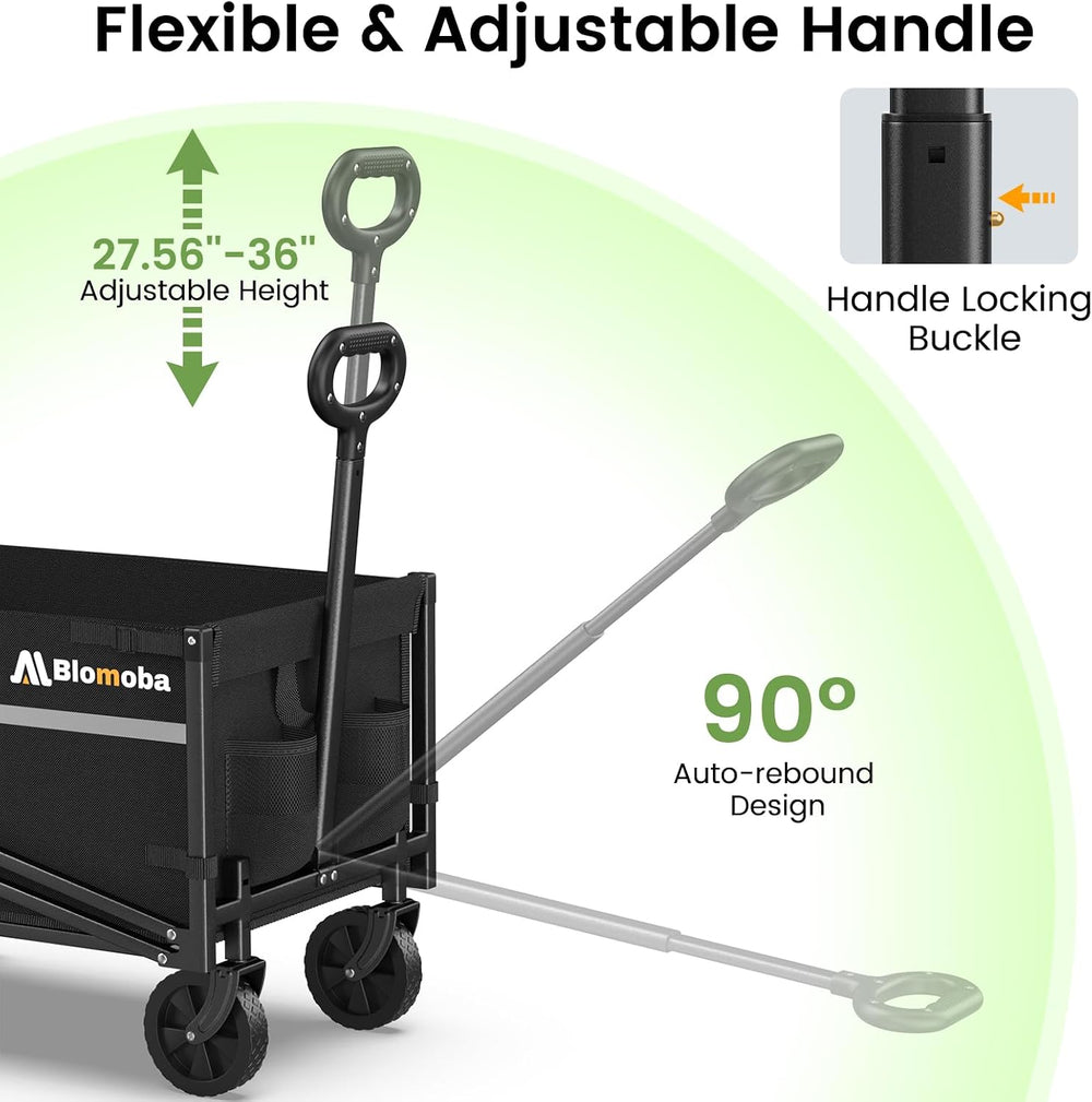 Collapsible Wagon Cart, 220LBS Utility Wagon with Wheels, Black