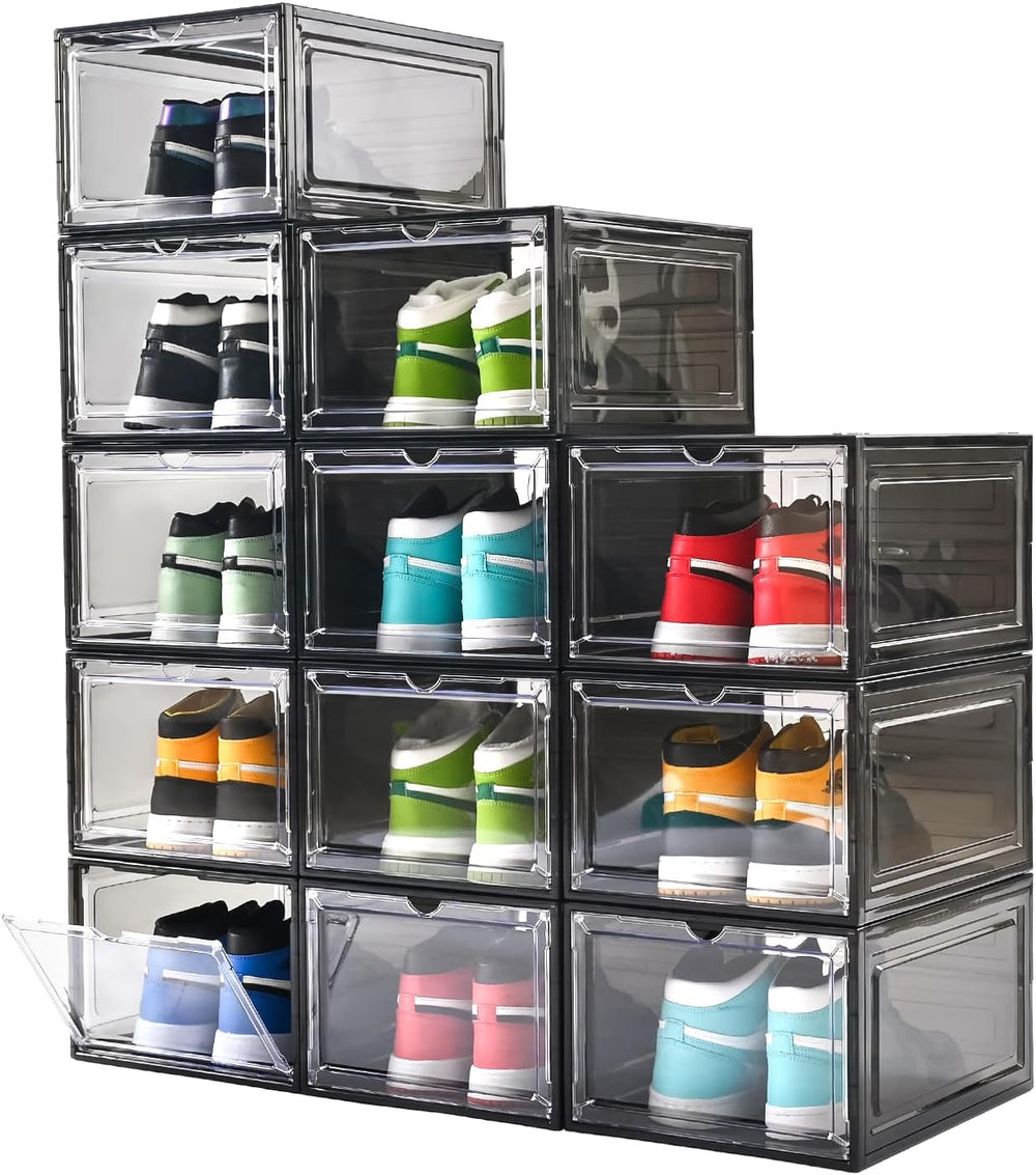 Large Shoe Boxes Clear Plastic Stackable,Drop Front Shoe Box with Clear Door,...