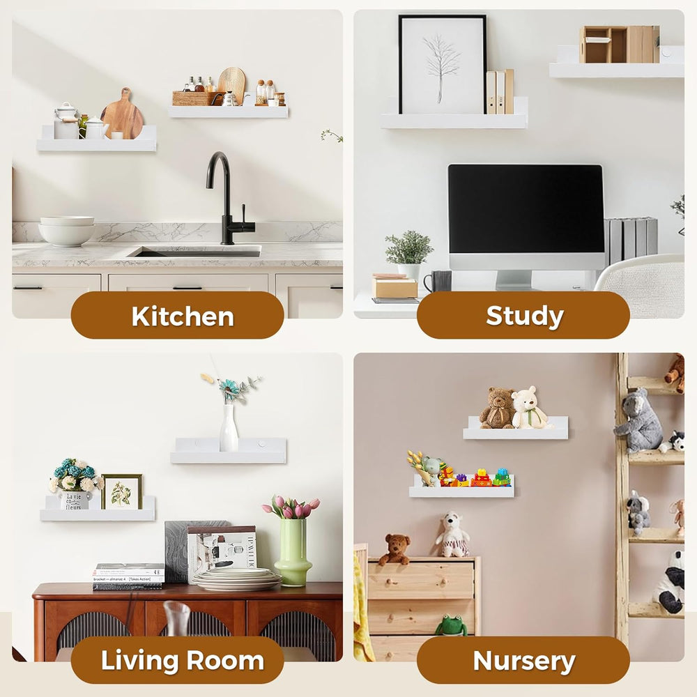 Muzilife 45.3" Large Floating Shelves Wood Wall Shelf with Lip, 2Pcs, White