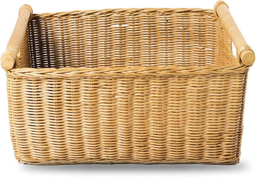 The Basket Lady Pole Handle Wicker Storage Basket, S, Sandstone