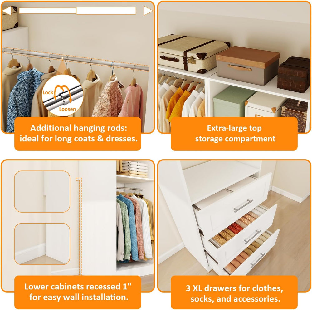 Closet Organizer System Of 4 Sets with 6 Drawers, 8 Shelves, 8 Hanging Rods, ...