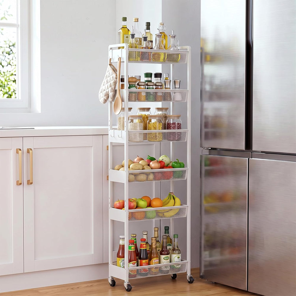 Delamu 6 Tier Slim Rolling Storage Cart, Utility Metal Narrow Cart 7.1" W