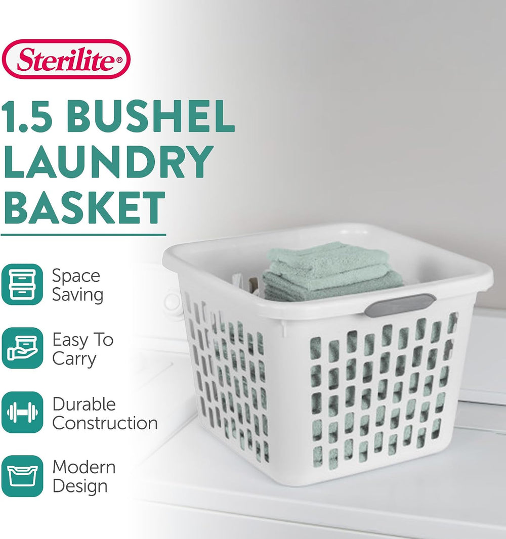 Sterilite Square Laundry Basket, Plastic Clothes Hamper, 6-Pack