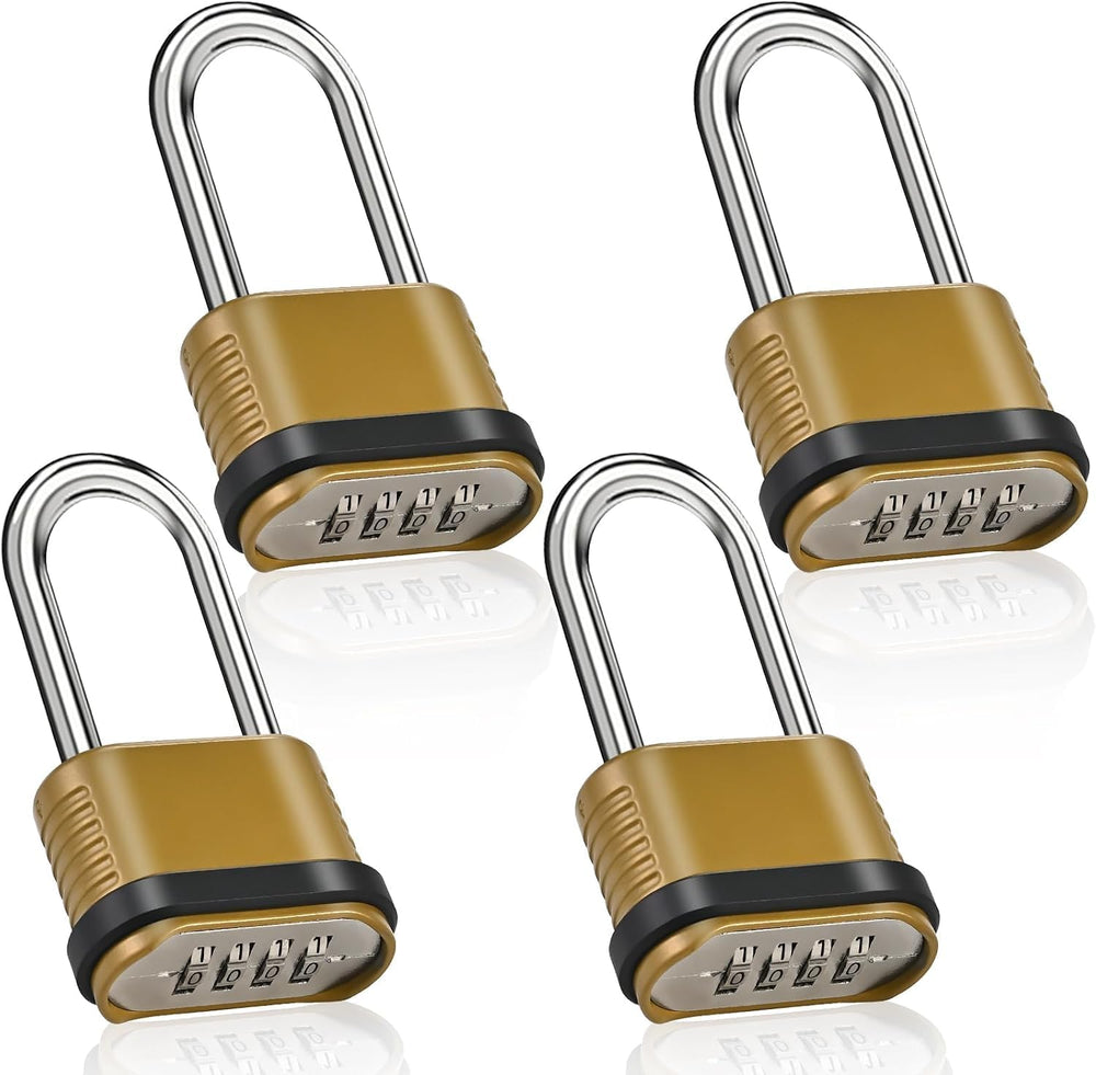 4 Pack Long Shackle Combination Padlock - 105mm Heavy Duty Locks