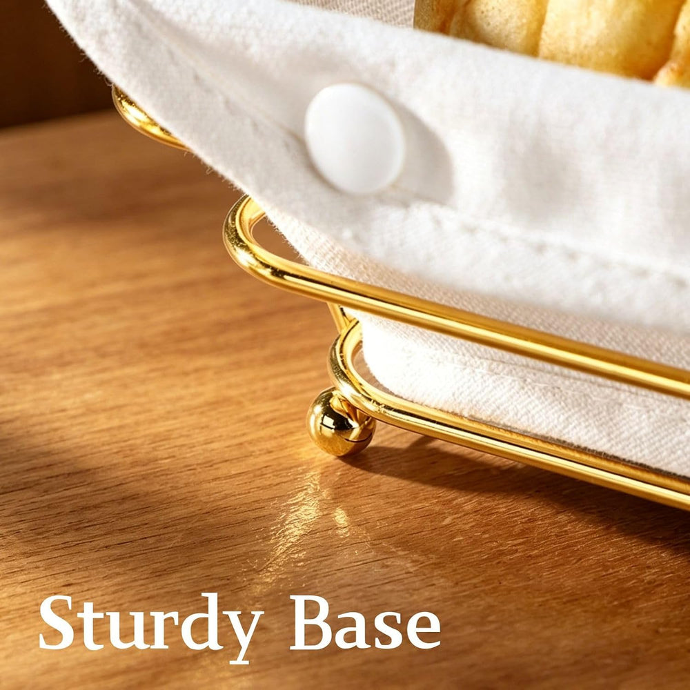 4 Pcs Metal Bread Serving Basket with Liner Cloth,Gold Baskets with Tongs for...