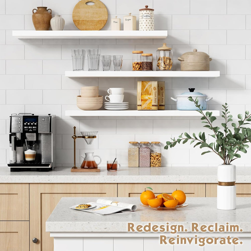 Forbena White Floating Shelves for Wall 36 Inches Long, Modern Wall Shelf for...