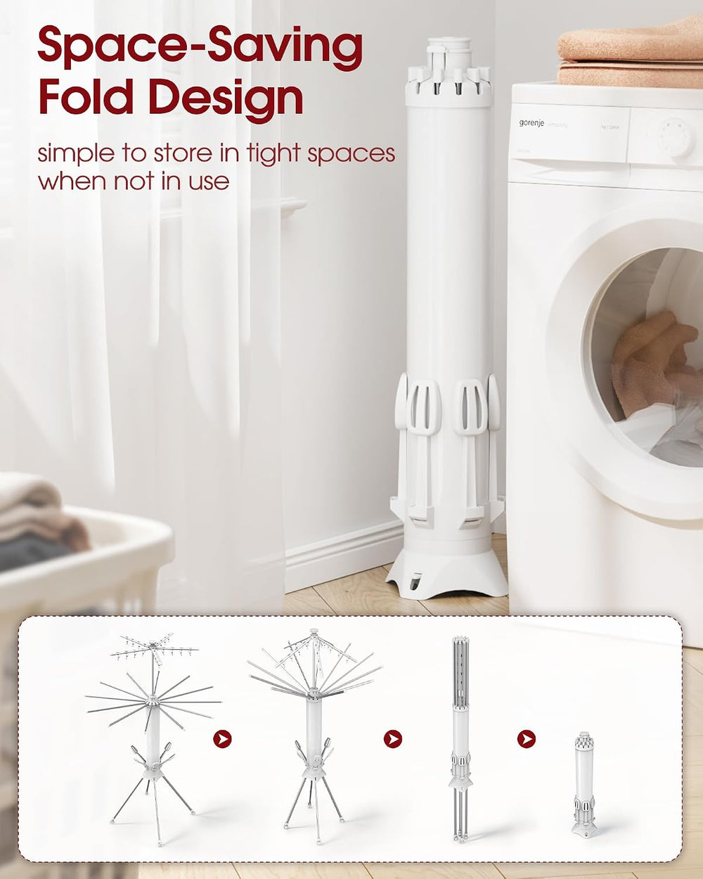 Sakugi Foldable Clothes Drying Rack, 12 Steel Arms, Silent Wheels, 71" H