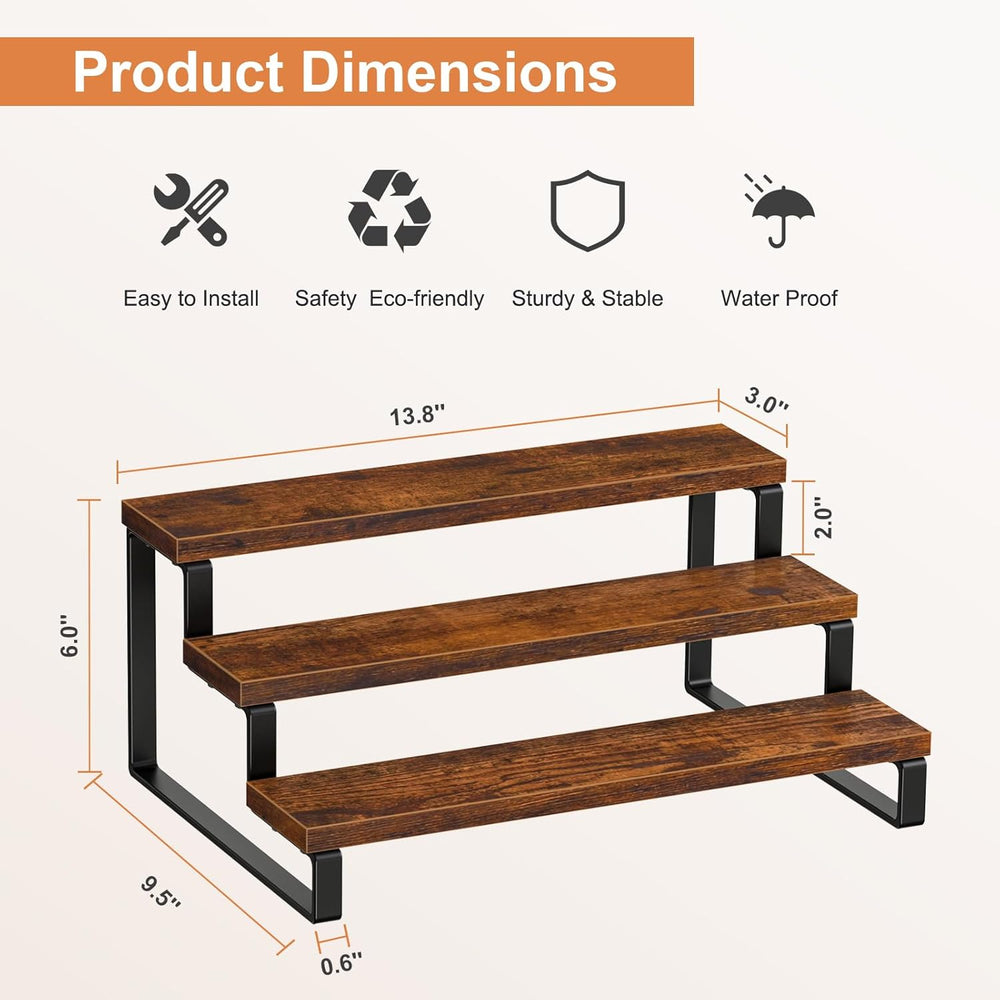 Giikin 3-Tier Spice Rack, 13.8 Inch Wood Countertop Spice Storage Holder, Kit...