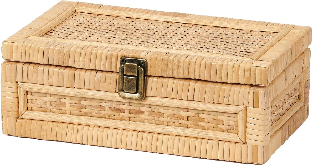 Rattan Box with Lid Decorative Natural Handmade Boho Baskets