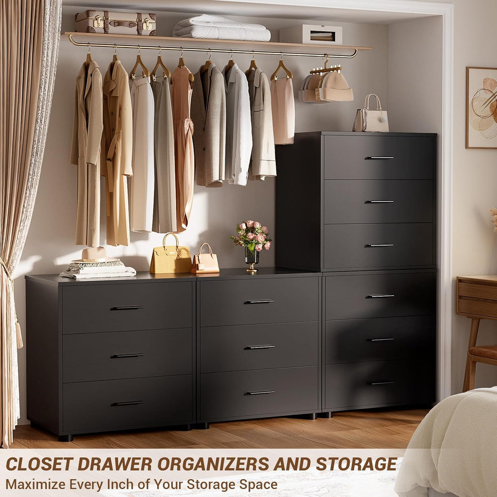 Aheaplus Closet Drawers Set of 2, Wood Closet Organizers and Storage, Balck