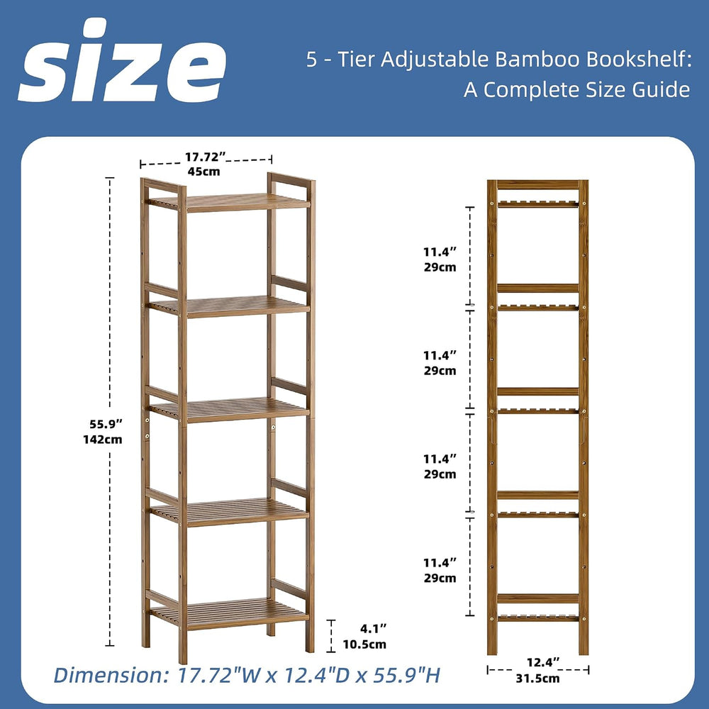 HITNET Bamboo Book Shelf, Tall Narrow Bookcase, Bathroom Shelving Unit 5 Tier...