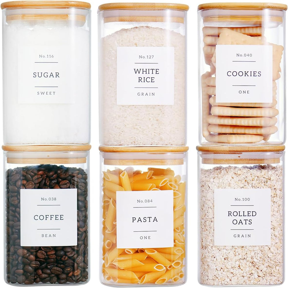 CZZGSM 6 Pack Square Kitchen Storage Jars with Airtight Bamboo Lids and 132 P...