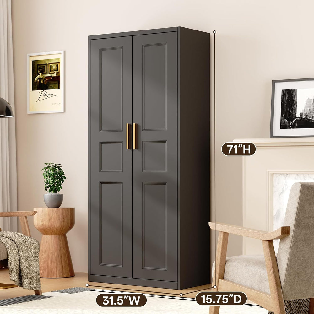 71" Metal Pantry Cabinet, Black Pantry Storage Cabinet with Doors and 4 ...