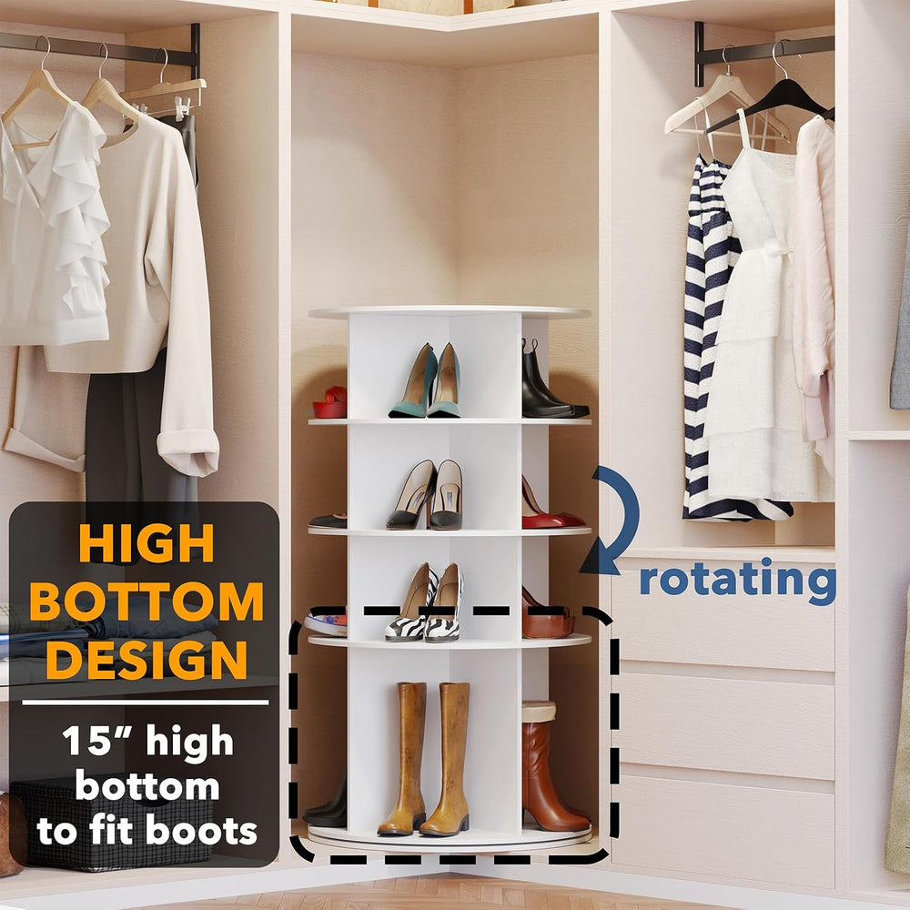 SpaceAid Rotating Shoe Rack 4 Tier Organizer, High Bottom Design Shoe Tower S...