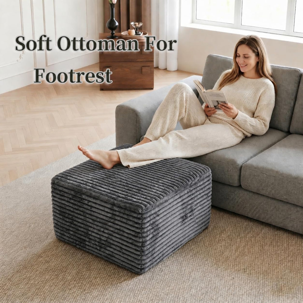 25.6" Corduroy Ottoman for Living Room,Plush Upholstered Ottoman for Cou...