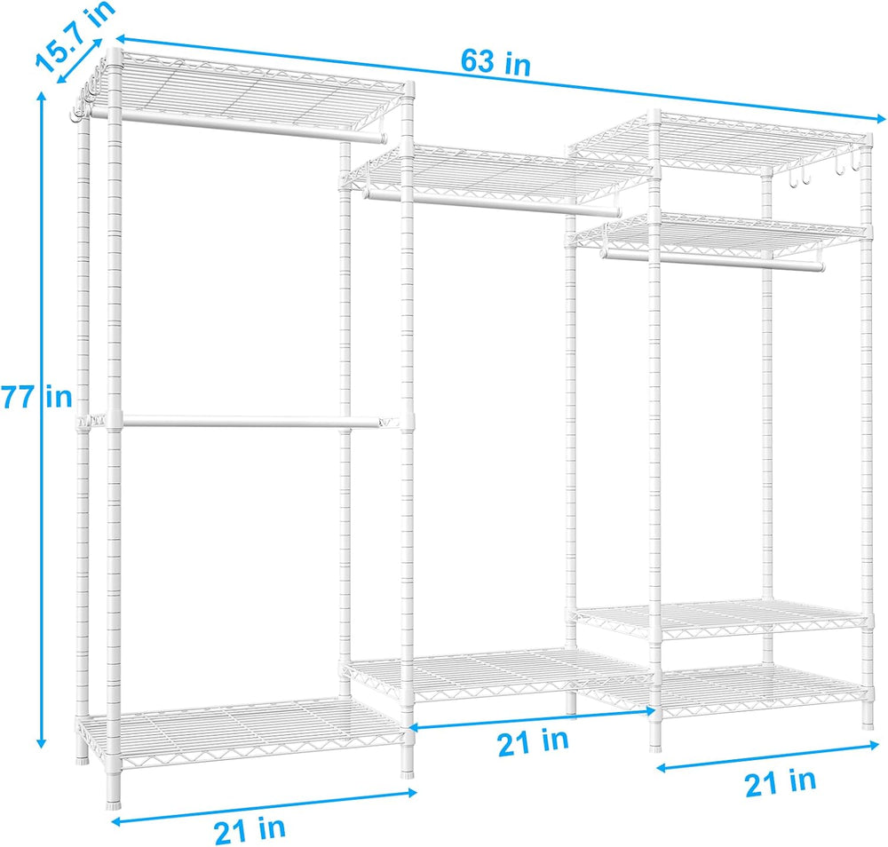 Ulif E13 Heavy Duty Clothes Rack(With 4 Hanger Rods & 8 Shelves) Freestan...