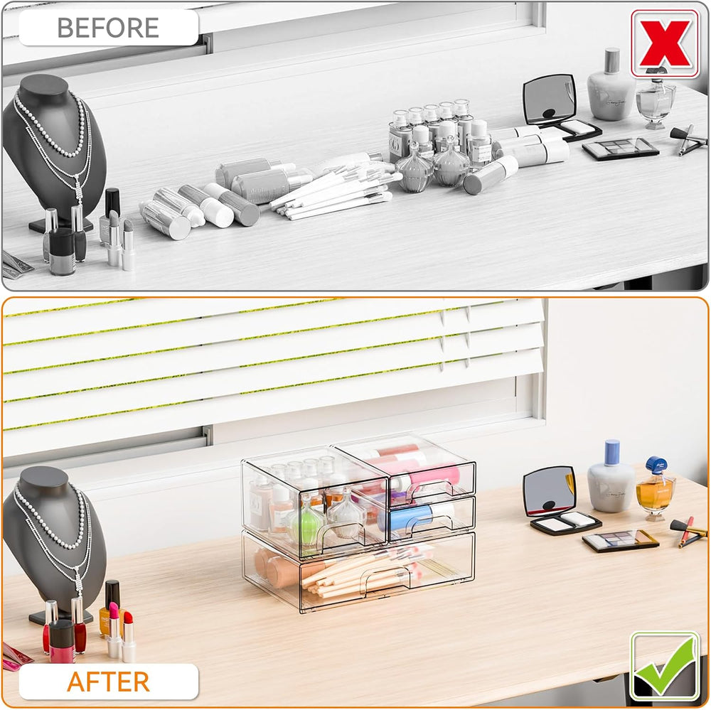 4 Pack Clear Stackable Storage Drawers,Pull-Out Medicine Cabinet Organizer an...